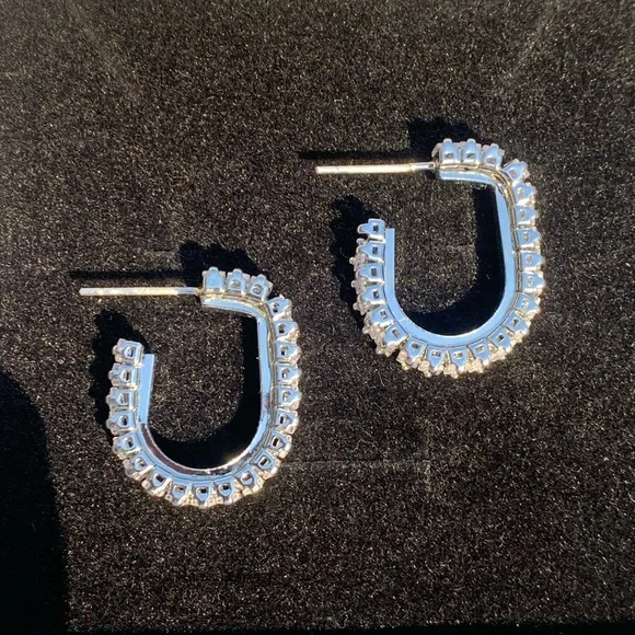 Silver cz earrings, cz hoop earrings, party earrings, silver hoop - Picture 3 of 6